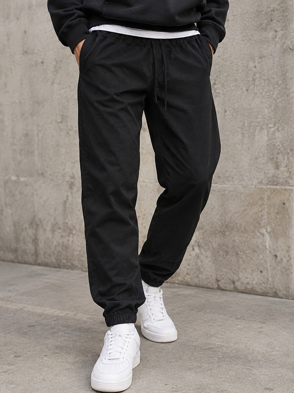 Men's Black Joggers Large | Minimalist Streetwear Athleisure Tapered Sweatpants